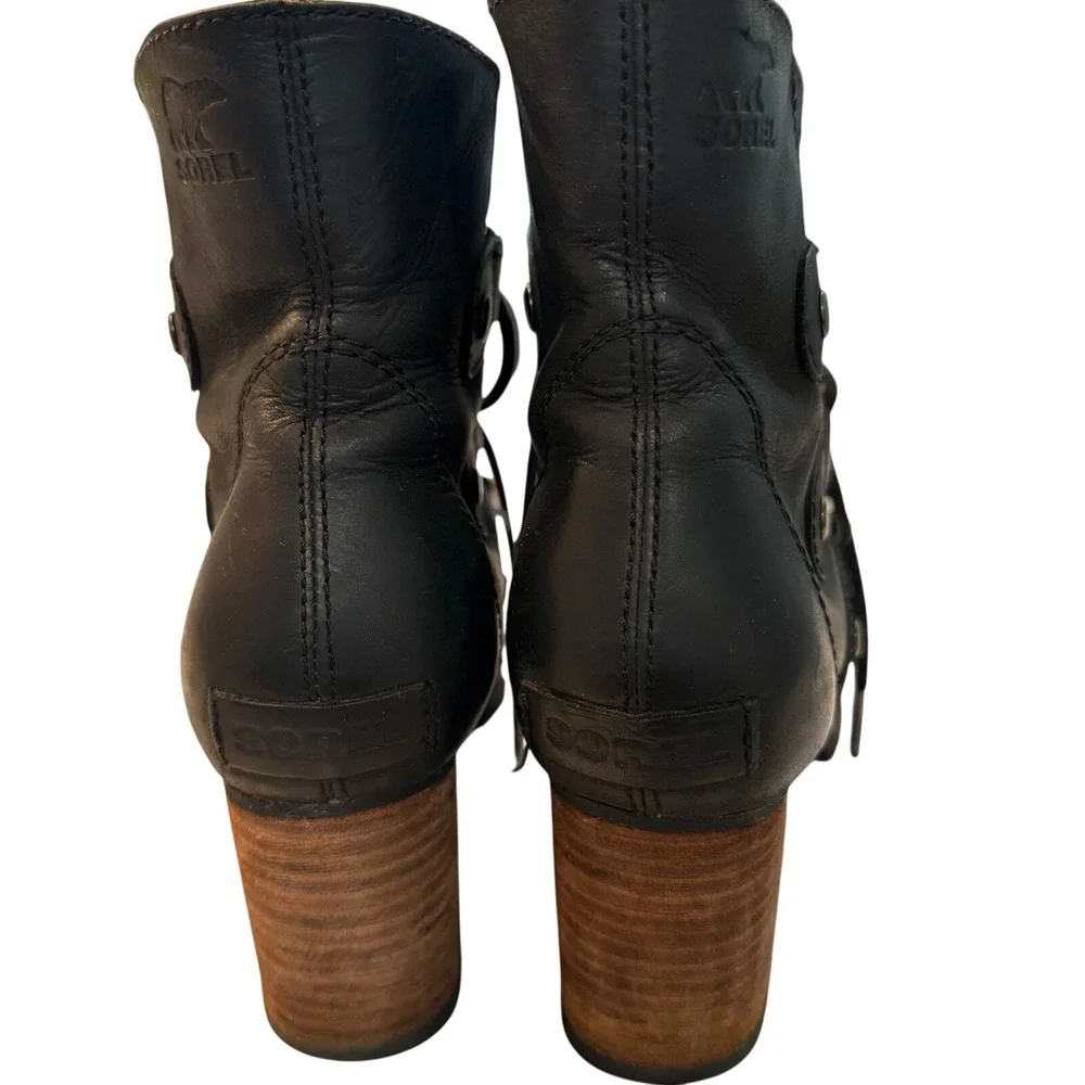 Sorel‎ Danica Lace Black Leather Ankle Boots NL2360-010 Womens 7.5